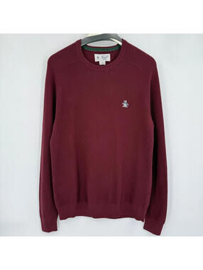Men's Penguin Cotton Crew Neck Maroon Red Sweater Medium
